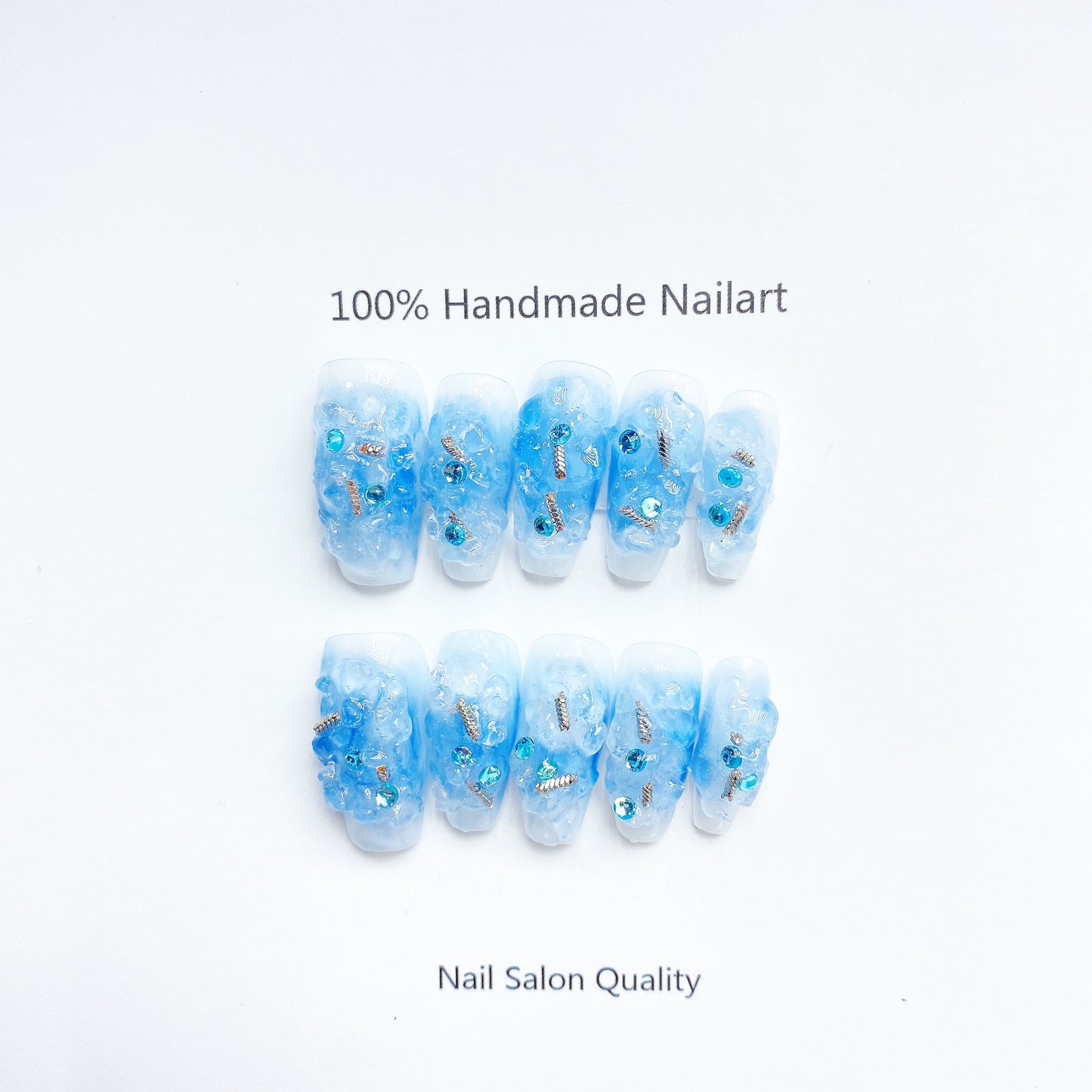 Handmade Nails Press on Nails DIY Nail Art for Woman Girl Nail Design Long Coffin Blue 2023