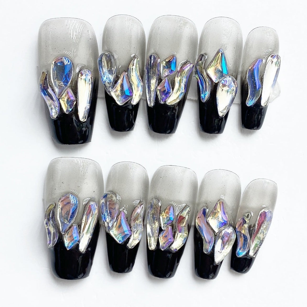 Handmade Nails Press on Nails DIY Nail Art for Woman Girl Nail Design Long Coffin Transparent Black 2023