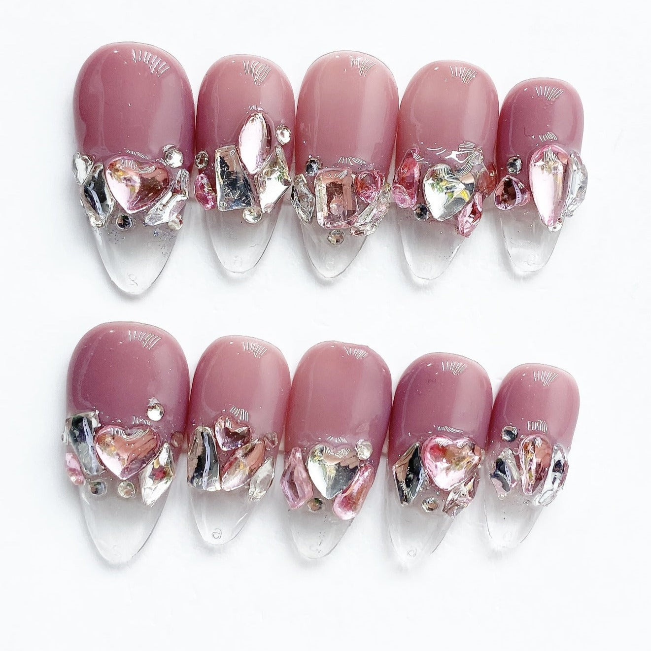 Handmade Nails Press on Nails DIY Nail Art for Woman Girl Nail Design Long Coffin Transparent Pink 2023