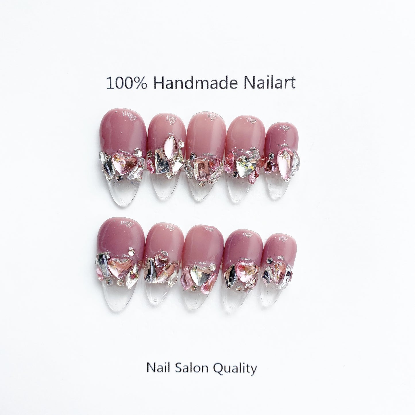 Handmade Nails Press on Nails DIY Nail Art for Woman Girl Nail Design Long Coffin Transparent Pink 2023