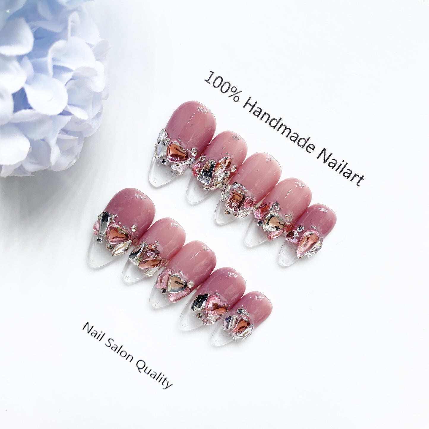 Handmade Nails Press on Nails DIY Nail Art for Woman Girl Nail Design Long Coffin Transparent Pink 2023