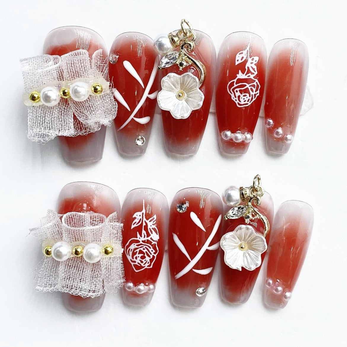 Handmade Nails Press on Nails DIY Nail Art for Woman Girl Nail Design Long Coffin Red 2023