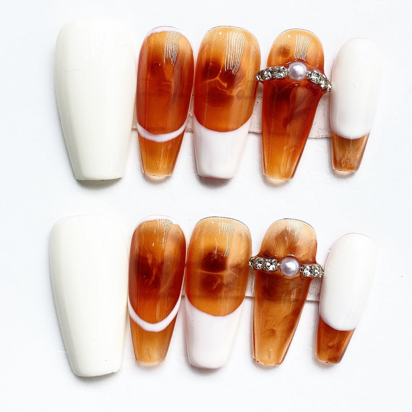 Handmade Nails Press on Nails DIY Nail Art for Woman Girl Nail Design Long Coffin White Orange 2023