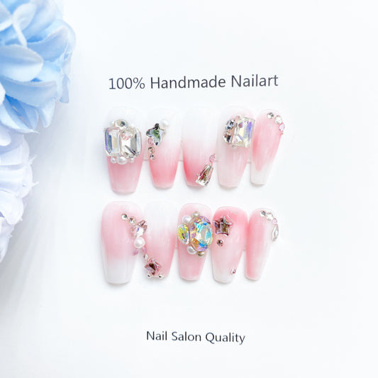 Handmade Nails Press on Nails DIY Nail Art for Woman Girl Nail Design Long Coffin Pink 2023