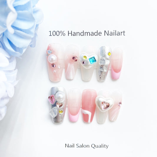 Handmade Nails Press on Nails DIY Nail Art for Woman Girl Nail Design Long Coffin Pink 2023