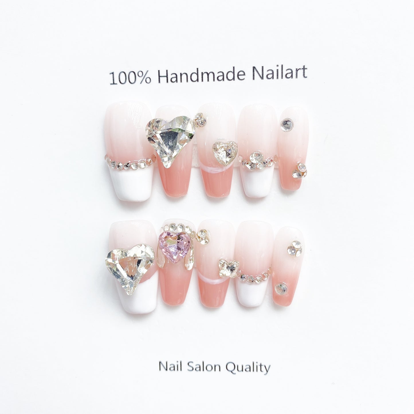 Handmade Nails Press on Nails DIY Nail Art for Woman Girl Nail Design Long Coffin White Pink 2023