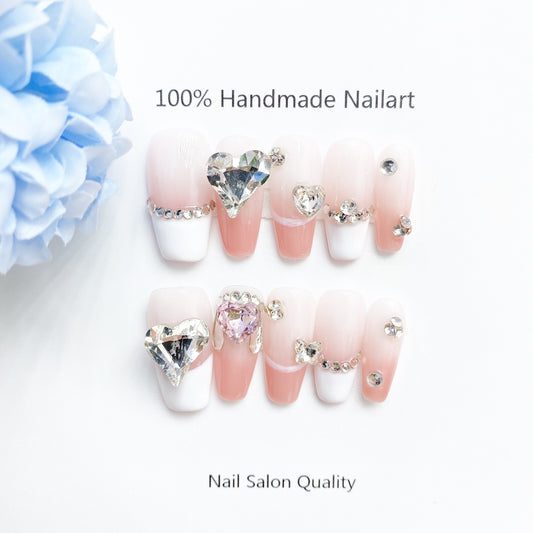 Handmade Nails Press on Nails DIY Nail Art for Woman Girl Nail Design Long Coffin White Pink 2023