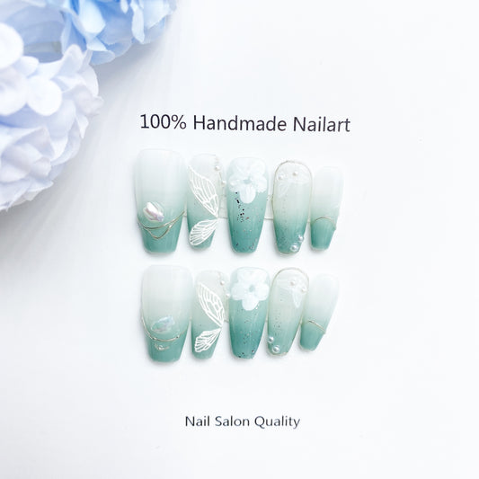 Handmade Nails Press on Nails DIY Nail Art for Woman Girl Nail Design Long Coffin Sky Blue 2023