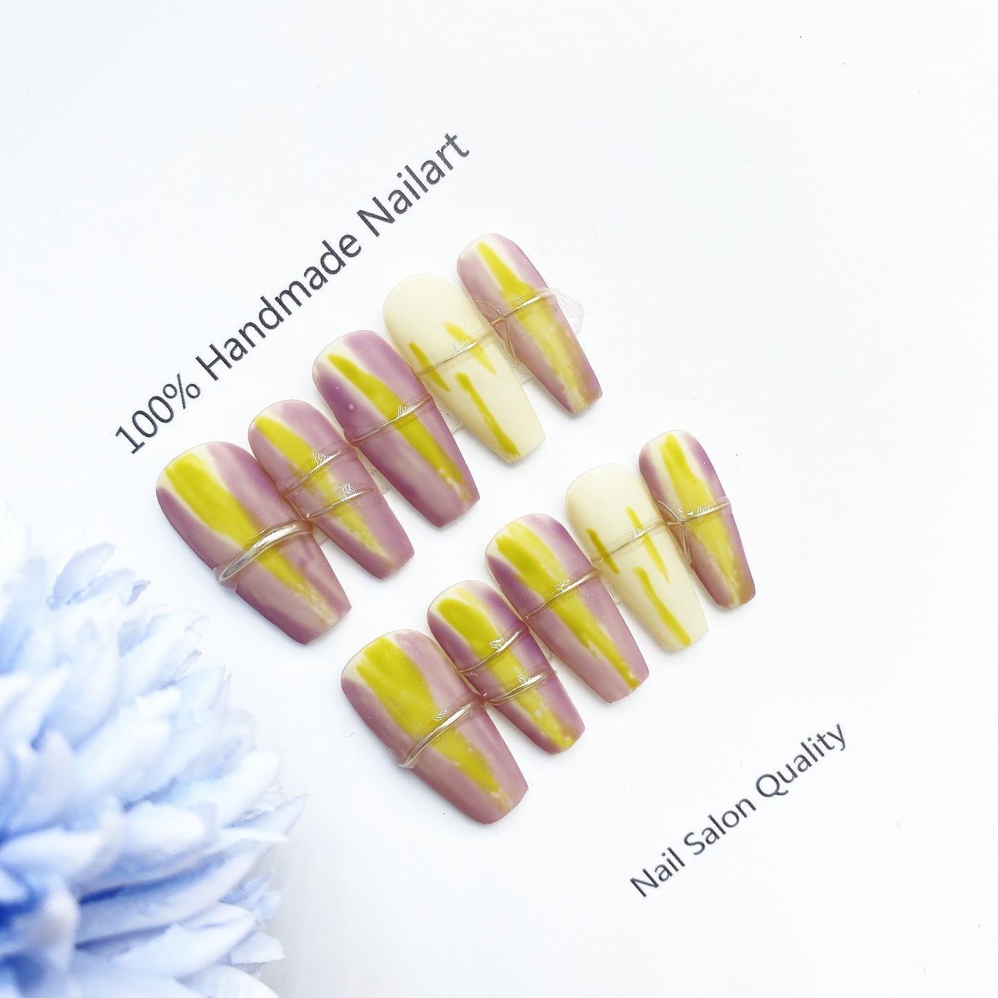 Handmade Nails Press on Nails DIY Nail Art for Woman Girl Nail Design Long Coffin Rose Yellow 2023