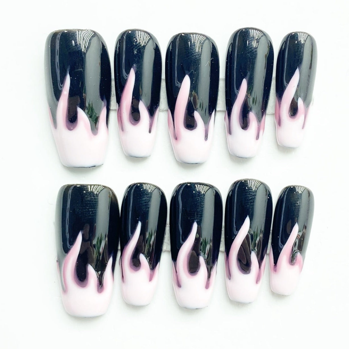 Handmade Nails Press on Nails DIY Nail Art for Woman Girl Nail Design Long Coffin Black Pink 2023