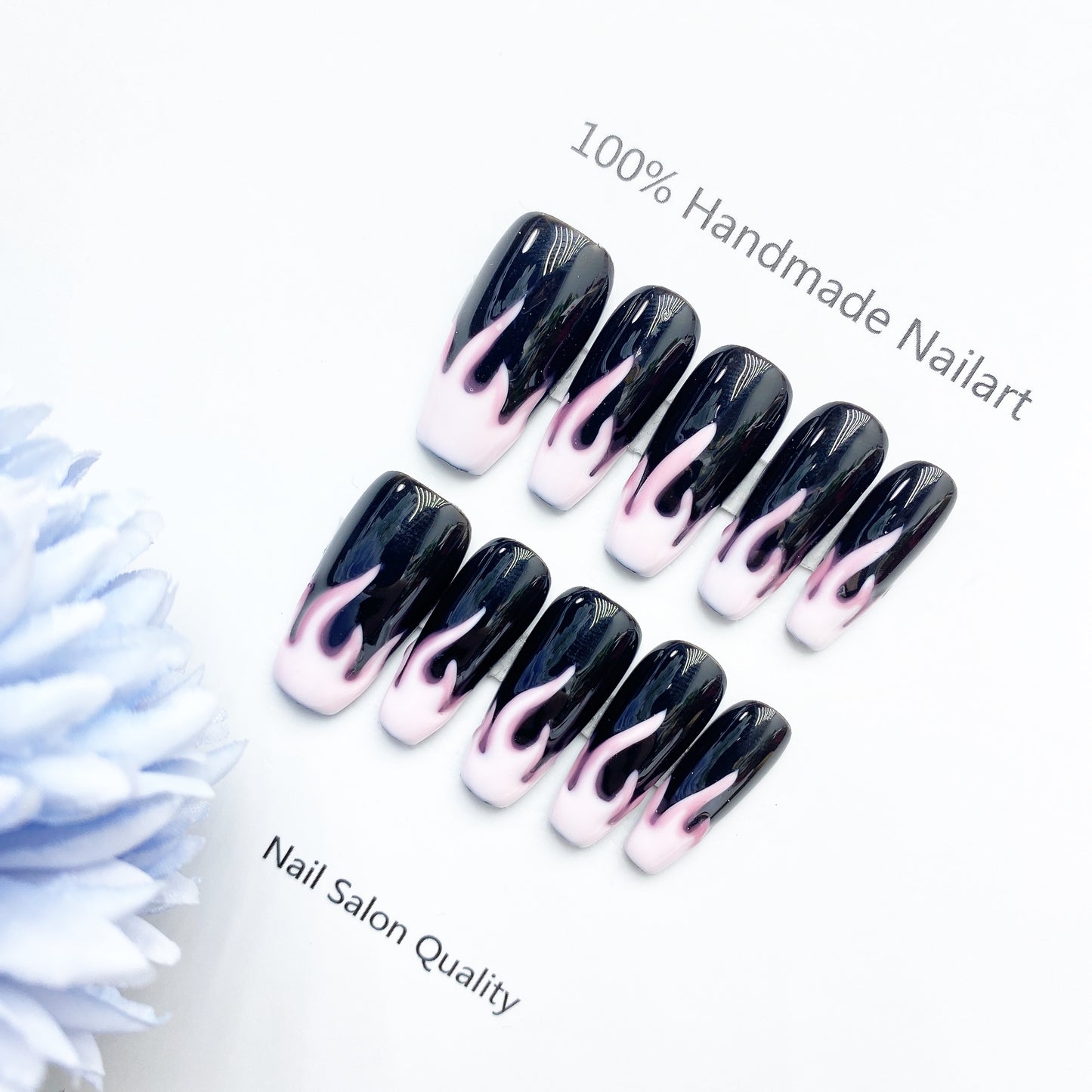 Handmade Nails Press on Nails DIY Nail Art for Woman Girl Nail Design Long Coffin Black Pink 2023