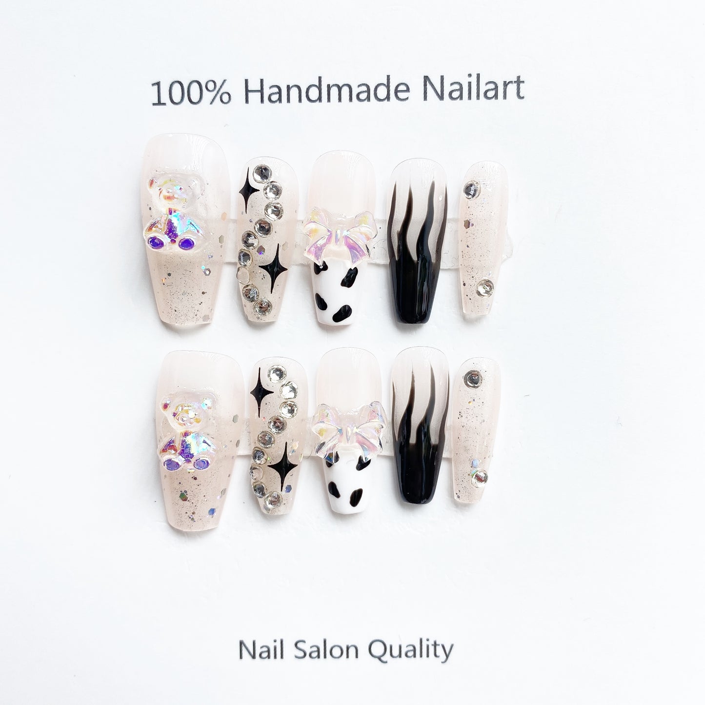 Handmade Nails Press on Nails DIY Nail Art for Woman Girl Nail Design Long Coffin Transparent Pink 2023