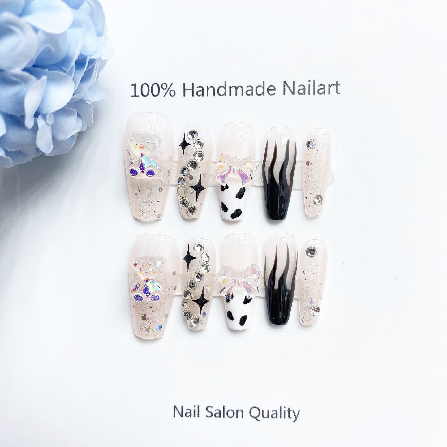 Handmade Nails Press on Nails DIY Nail Art for Woman Girl Nail Design Long Coffin Transparent Pink 2023