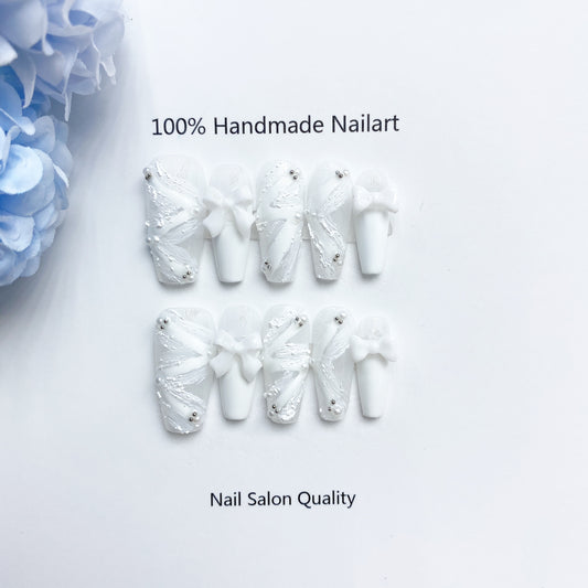 Handmade Nails Press on Nails DIY Nail Art for Woman Girl Nail Design Long Coffin White 2023