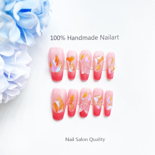 Handmade Nails Press on Nails DIY Nail Art for Woman Girl Nail Design Long Coffin Pink 2023