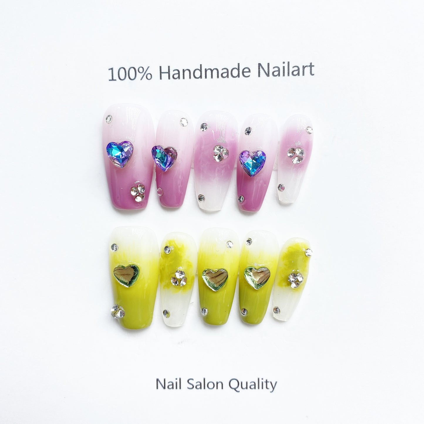 Handmade Nails Press on Nails DIY Nail Art for Woman Girl Nail Design Long Coffin Pink Yellow 2023