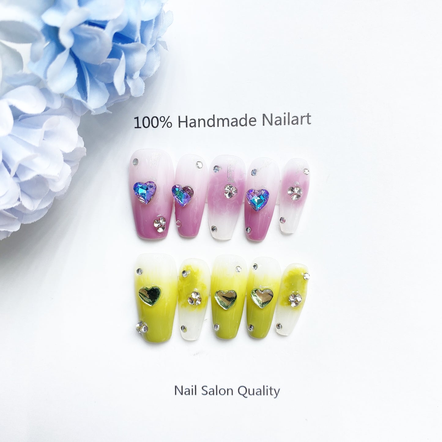 Handmade Nails Press on Nails DIY Nail Art for Woman Girl Nail Design Long Coffin Pink Yellow 2023