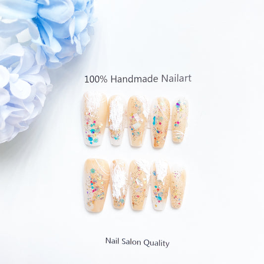 Handmade Nails Press on Nails DIY Nail Art for Woman Girl Nail Design Long Coffin Peach 2023