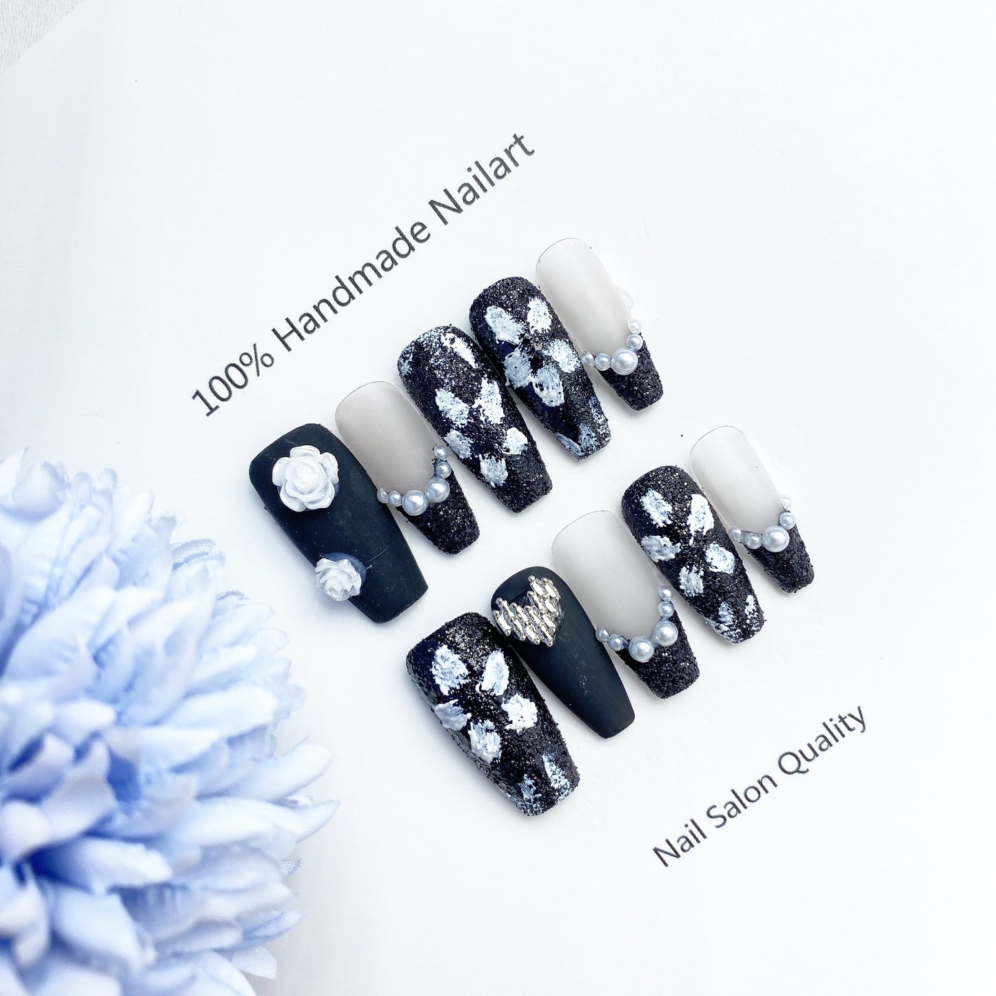 Handmade Nails Press on Nails DIY Nail Art for Woman Girl Nail Design Long Coffin Black 2023