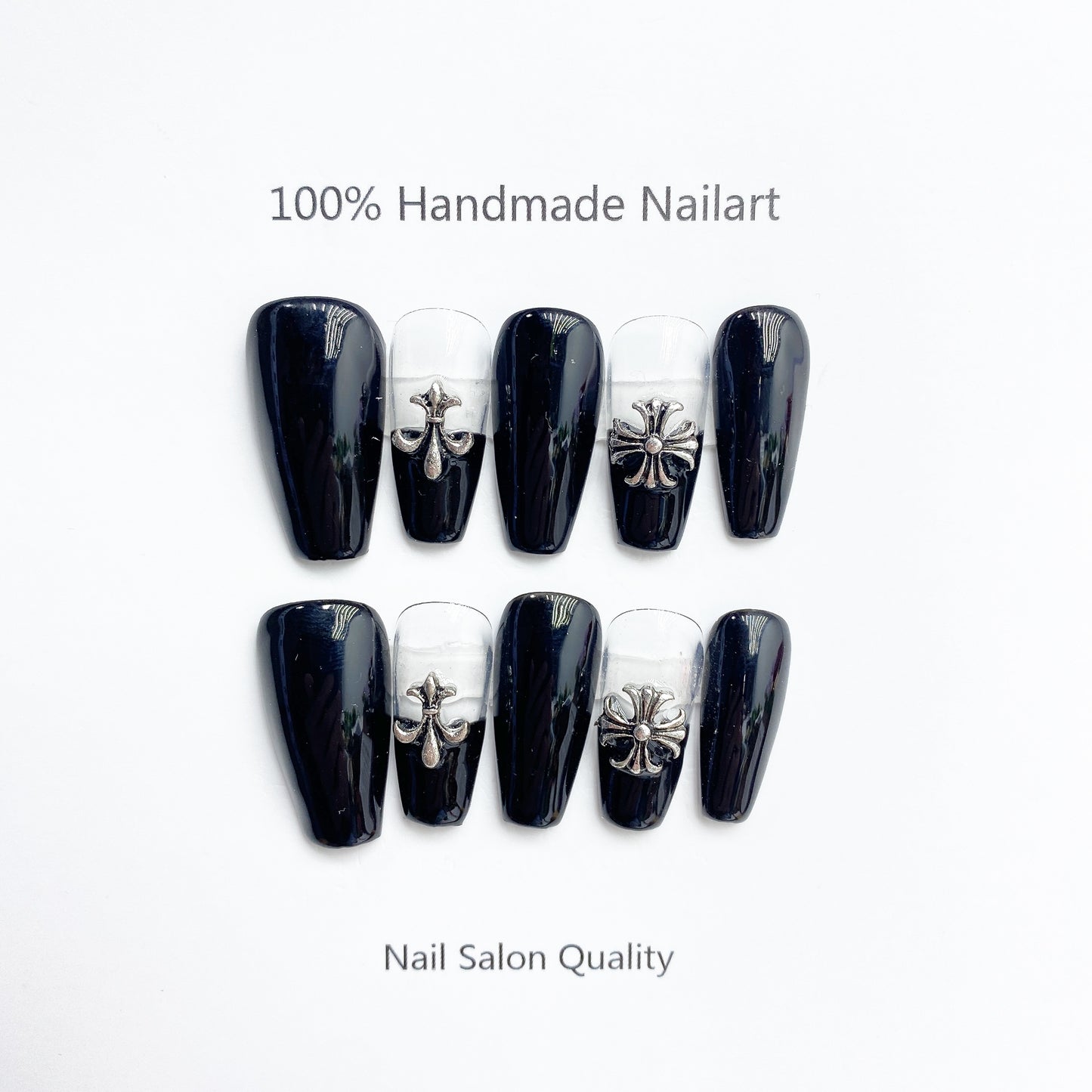 Handmade Nails Press on Nails DIY Nail Art for Woman Girl Nail Design Long Coffin Black 2023