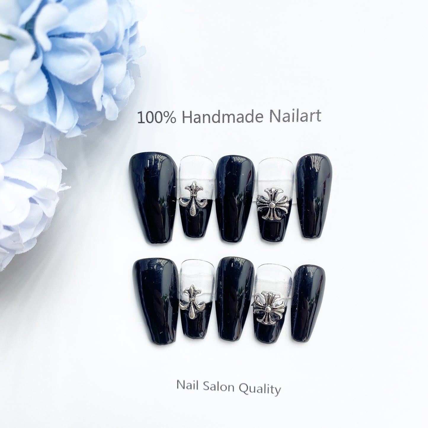 Handmade Nails Press on Nails DIY Nail Art for Woman Girl Nail Design Long Coffin Black 2023