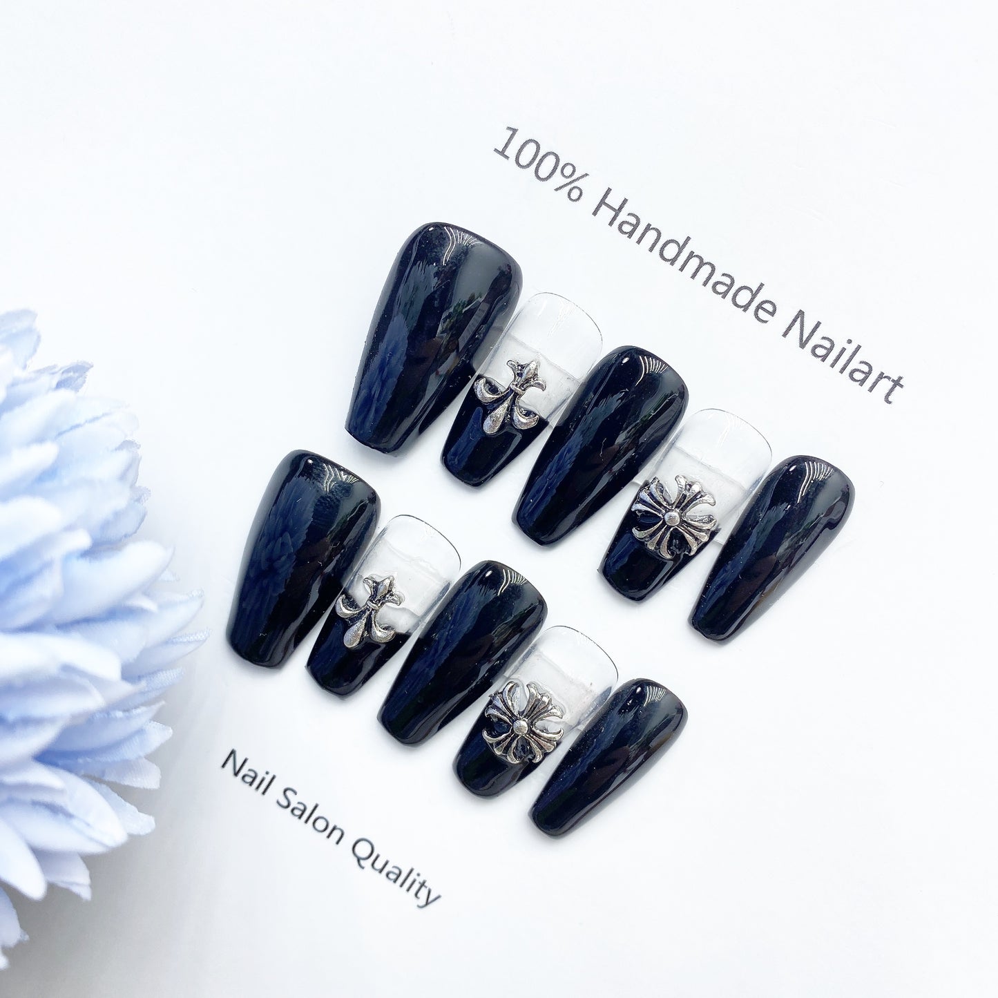 Handmade Nails Press on Nails DIY Nail Art for Woman Girl Nail Design Long Coffin Black 2023