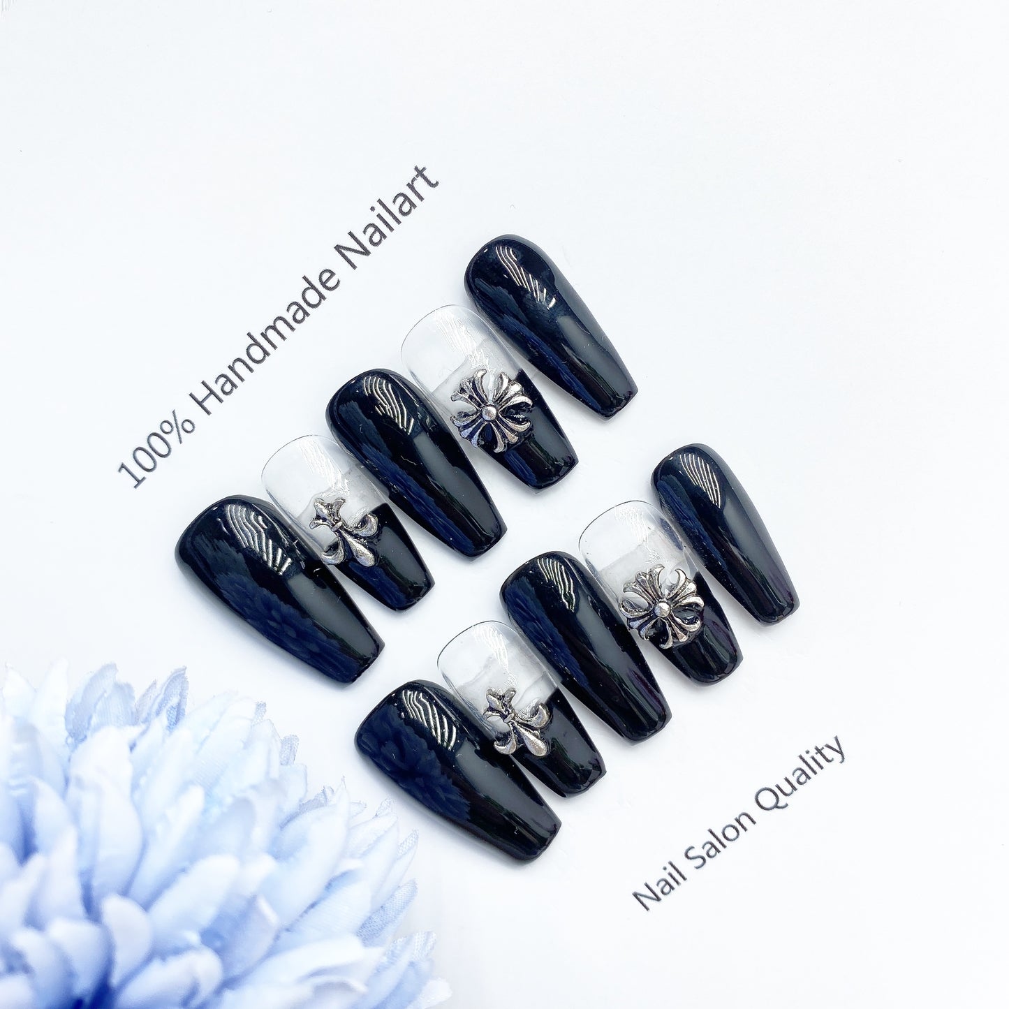 Handmade Nails Press on Nails DIY Nail Art for Woman Girl Nail Design Long Coffin Black 2023