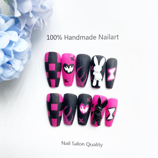 Handmade Nails Press on Nails DIY Nail Art for Woman Girl Nail Design Long Coffin Painting 2023