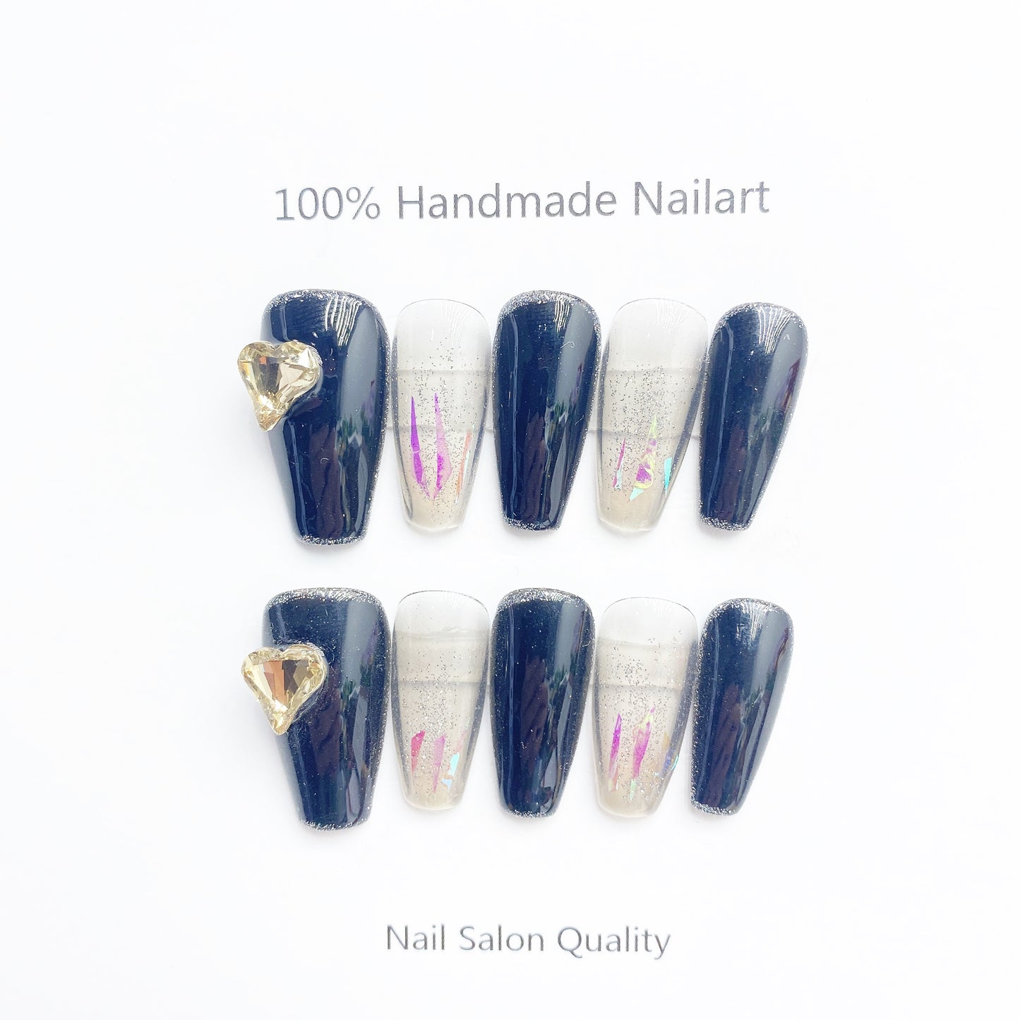 Handmade Nails Press on Nails DIY Nail Art for Woman Girl Nail Design Long Coffin Black 2023