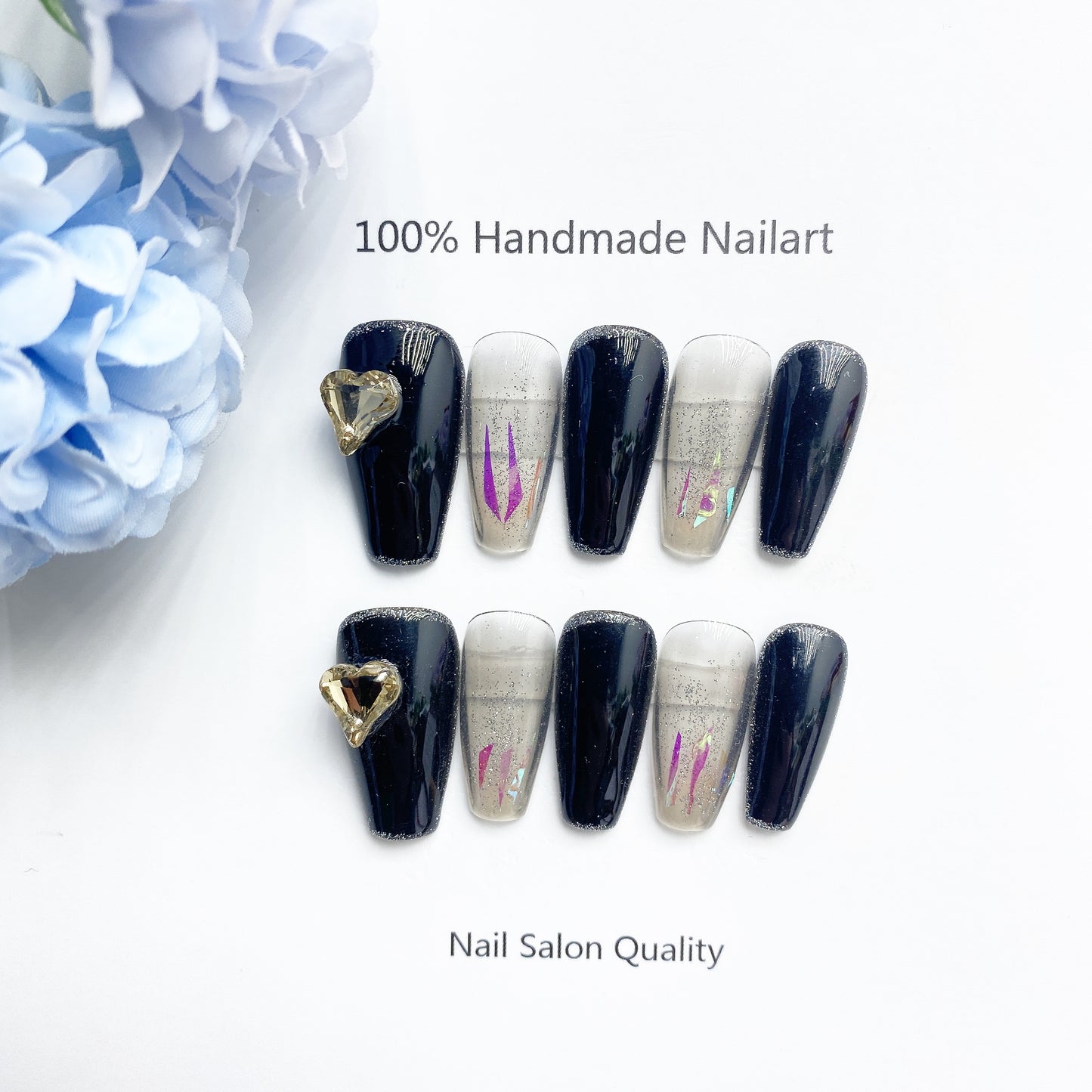 Handmade Nails Press on Nails DIY Nail Art for Woman Girl Nail Design Long Coffin Black 2023