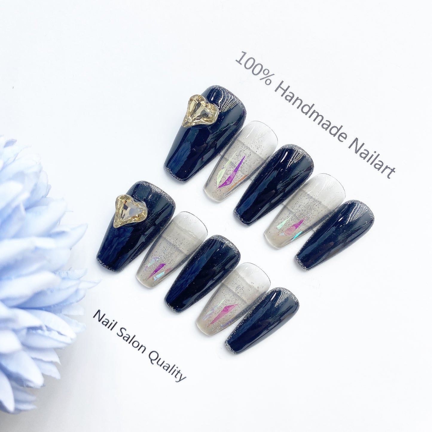 Handmade Nails Press on Nails DIY Nail Art for Woman Girl Nail Design Long Coffin Black 2023