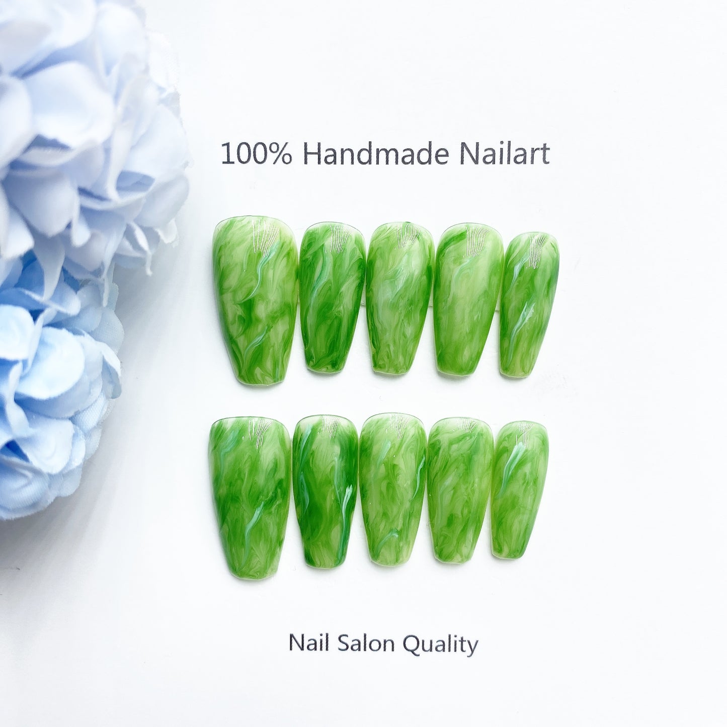 Handmade Nails Press on Nails DIY Nail Art for Woman Girl Nail Design Long Coffin Green 2023