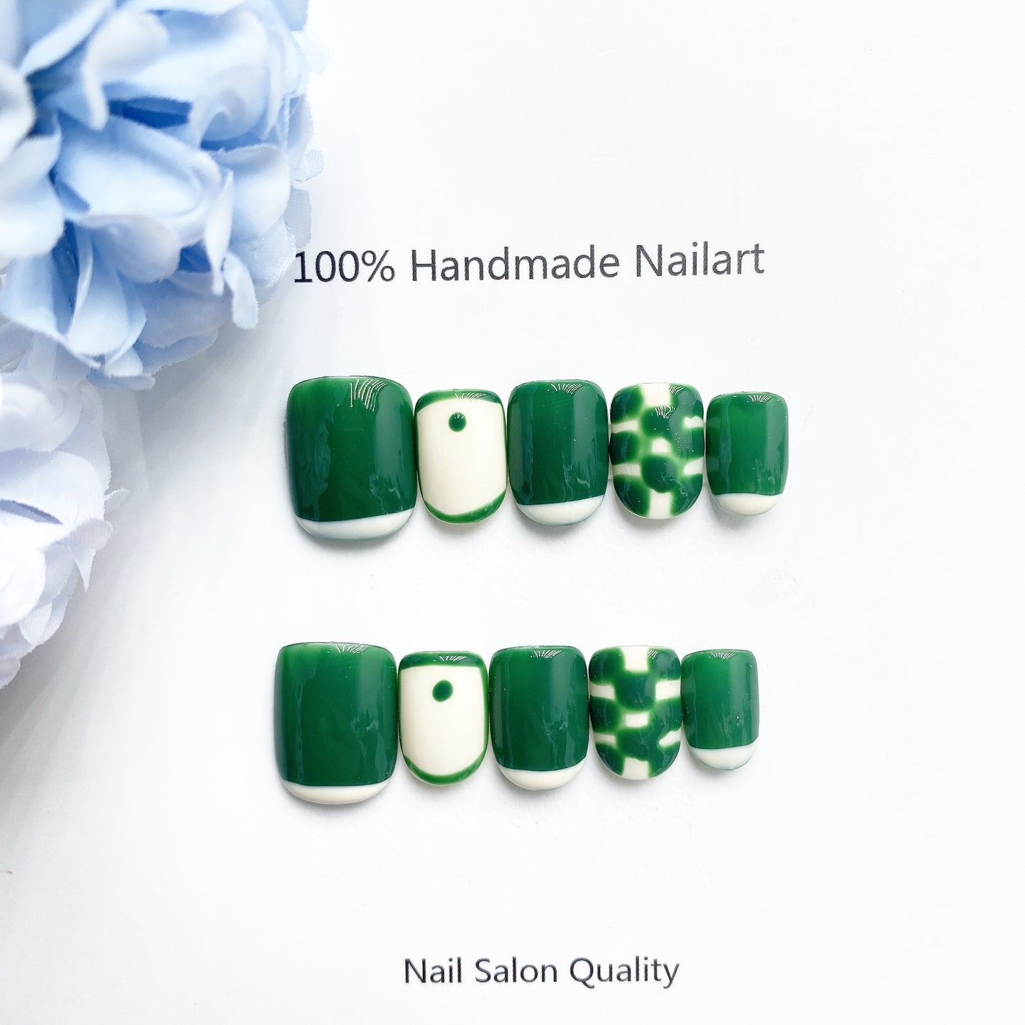 Handmade Nails Press on Nails DIY Nail Art for Woman Girl Nail Design Long Coffin Green 2023