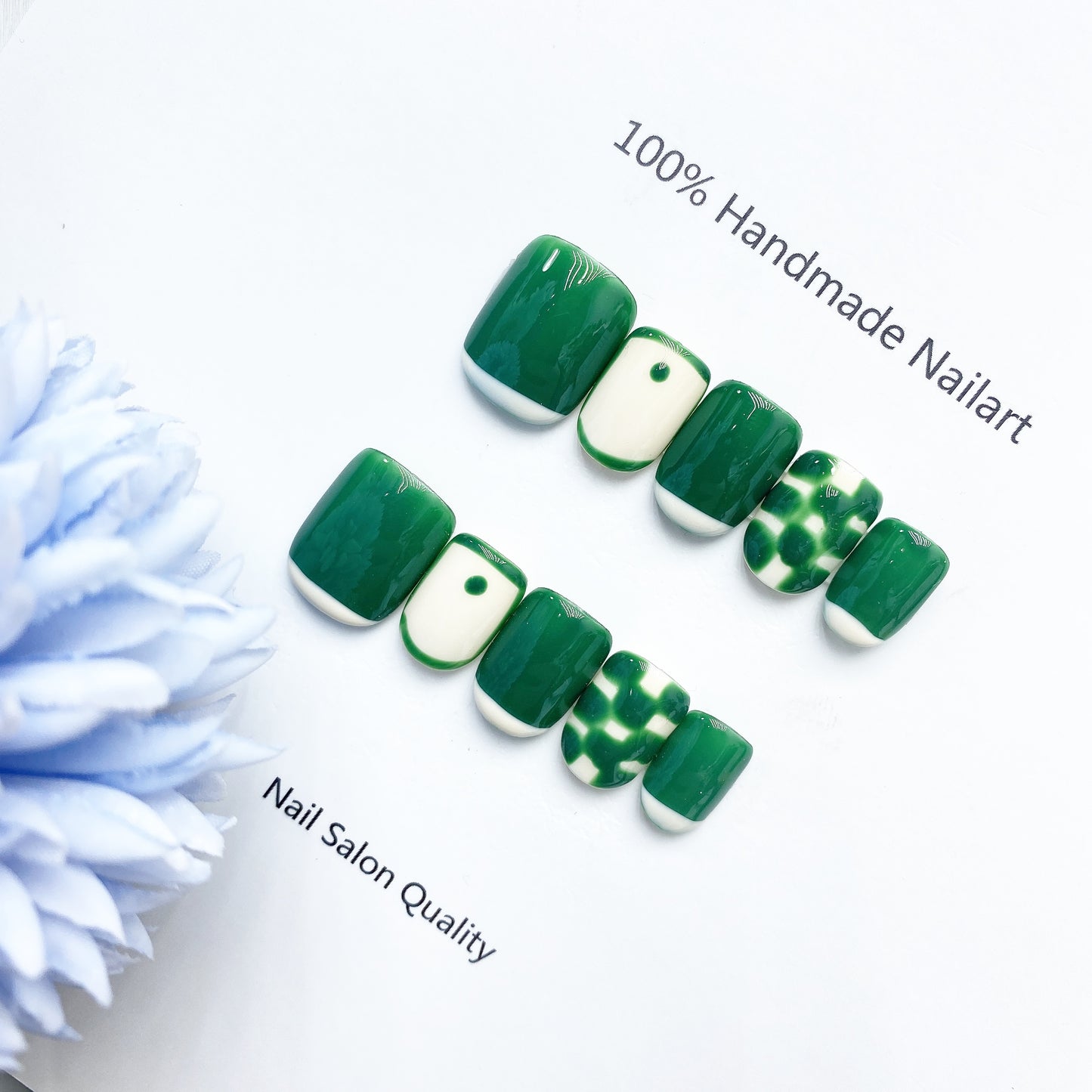 Handmade Nails Press on Nails DIY Nail Art for Woman Girl Nail Design Long Coffin Green 2023