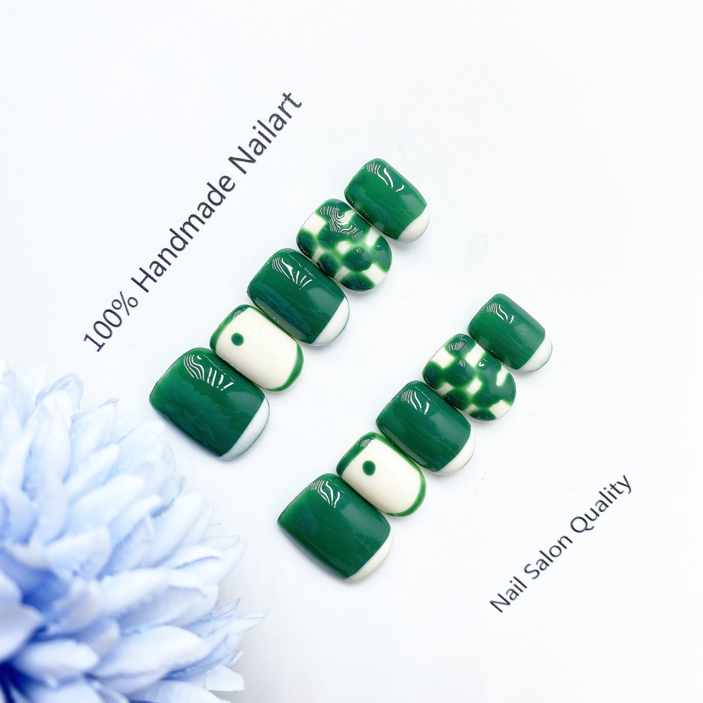 Handmade Nails Press on Nails DIY Nail Art for Woman Girl Nail Design Long Coffin Green 2023