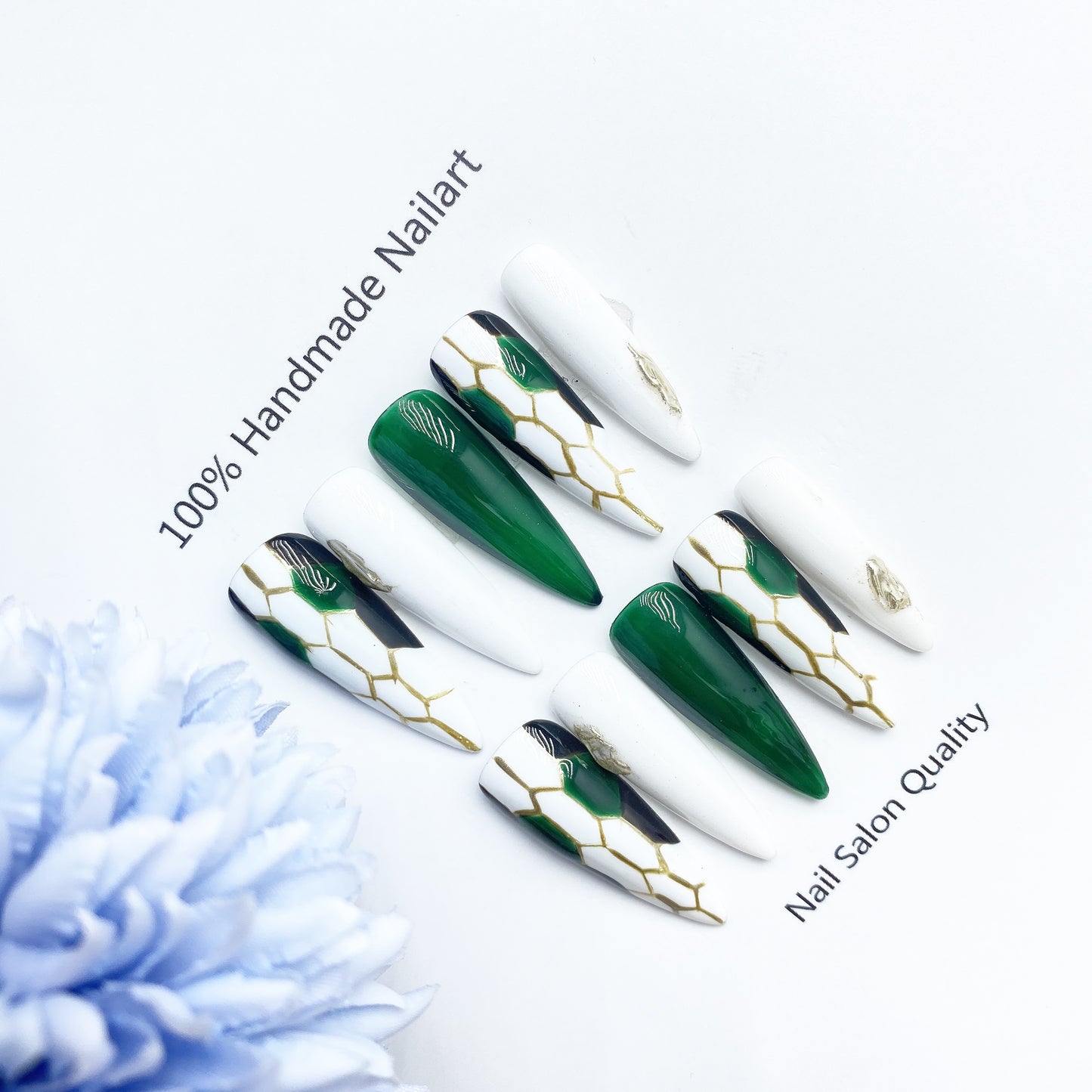 Handmade Nails Press on Nails DIY Nail Art for Woman Girl Nail Design Long Coffin Green 2023