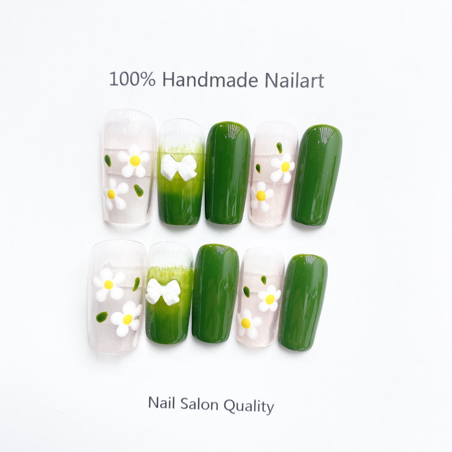 Handmade Nails Press on Nails DIY Nail Art for Woman Girl Nail Design Long Coffin Green 2023