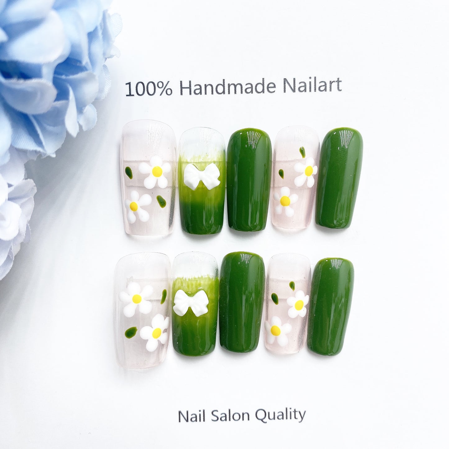 Handmade Nails Press on Nails DIY Nail Art for Woman Girl Nail Design Long Coffin Green 2023