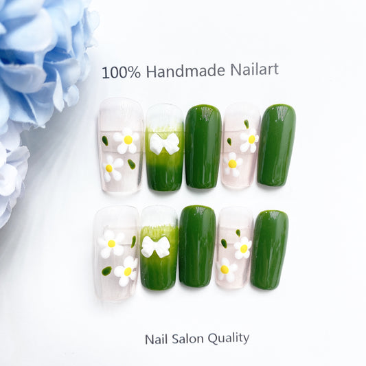 Handmade Nails Press on Nails DIY Nail Art for Woman Girl Nail Design Long Coffin Green 2023