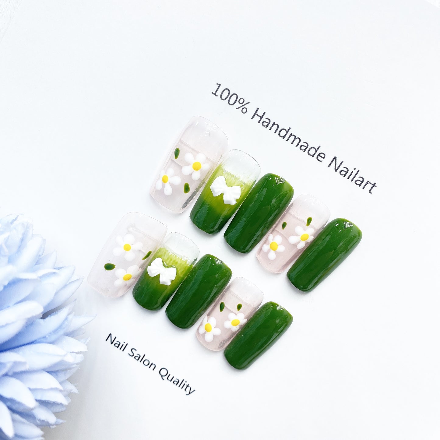 Handmade Nails Press on Nails DIY Nail Art for Woman Girl Nail Design Long Coffin Green 2023