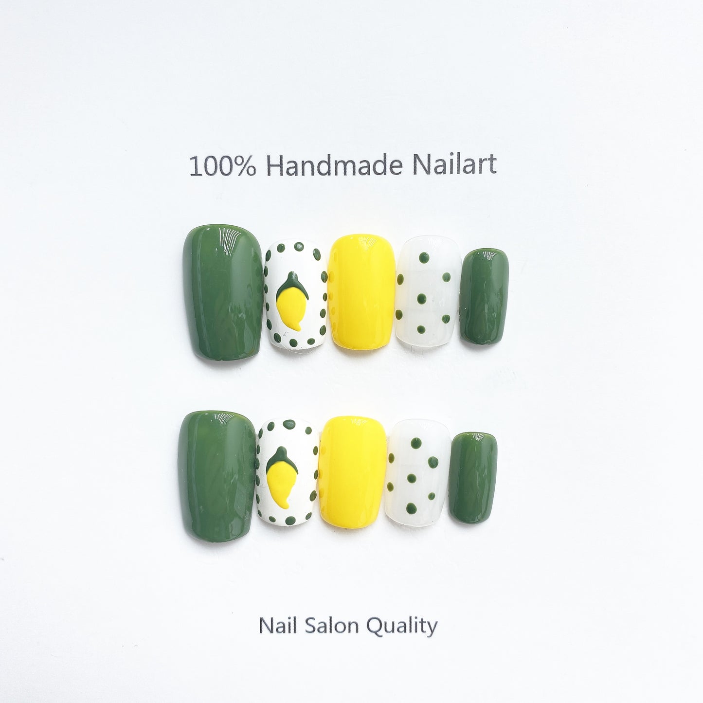 Handmade Nails Press on Nails DIY Nail Art for Woman Girl Nail Design Long Coffin Green Yellow 2023