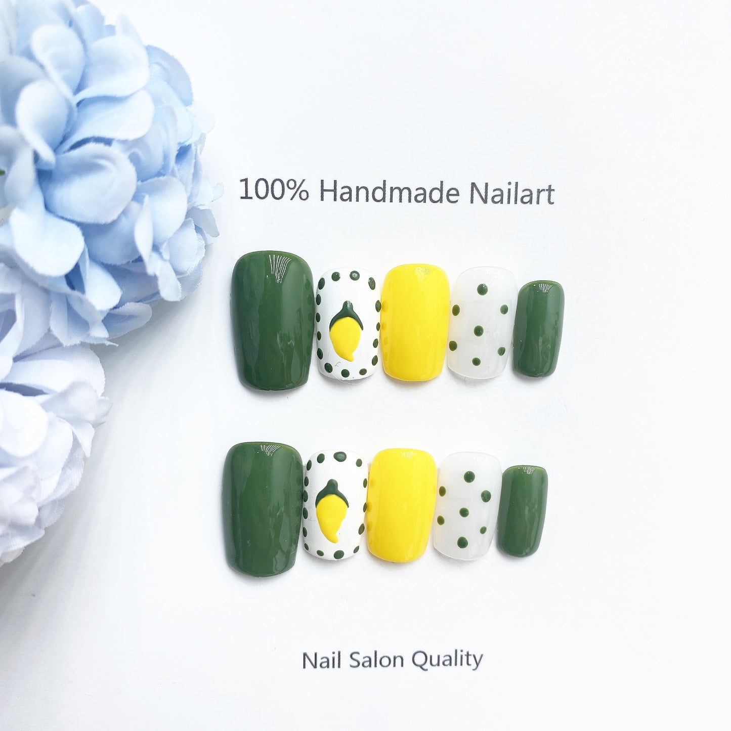 Handmade Nails Press on Nails DIY Nail Art for Woman Girl Nail Design Long Coffin Green Yellow 2023