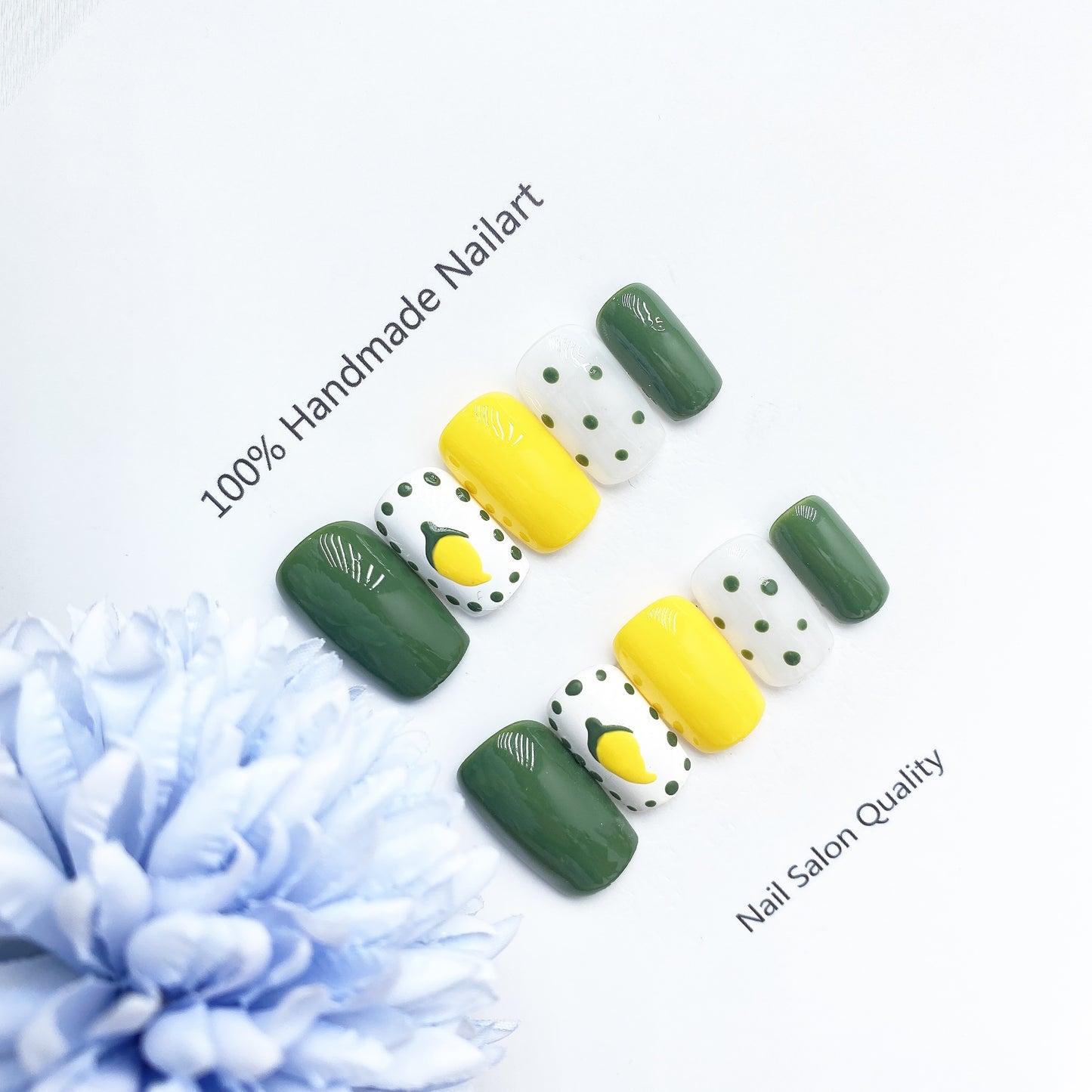 Handmade Nails Press on Nails DIY Nail Art for Woman Girl Nail Design Long Coffin Green Yellow 2023