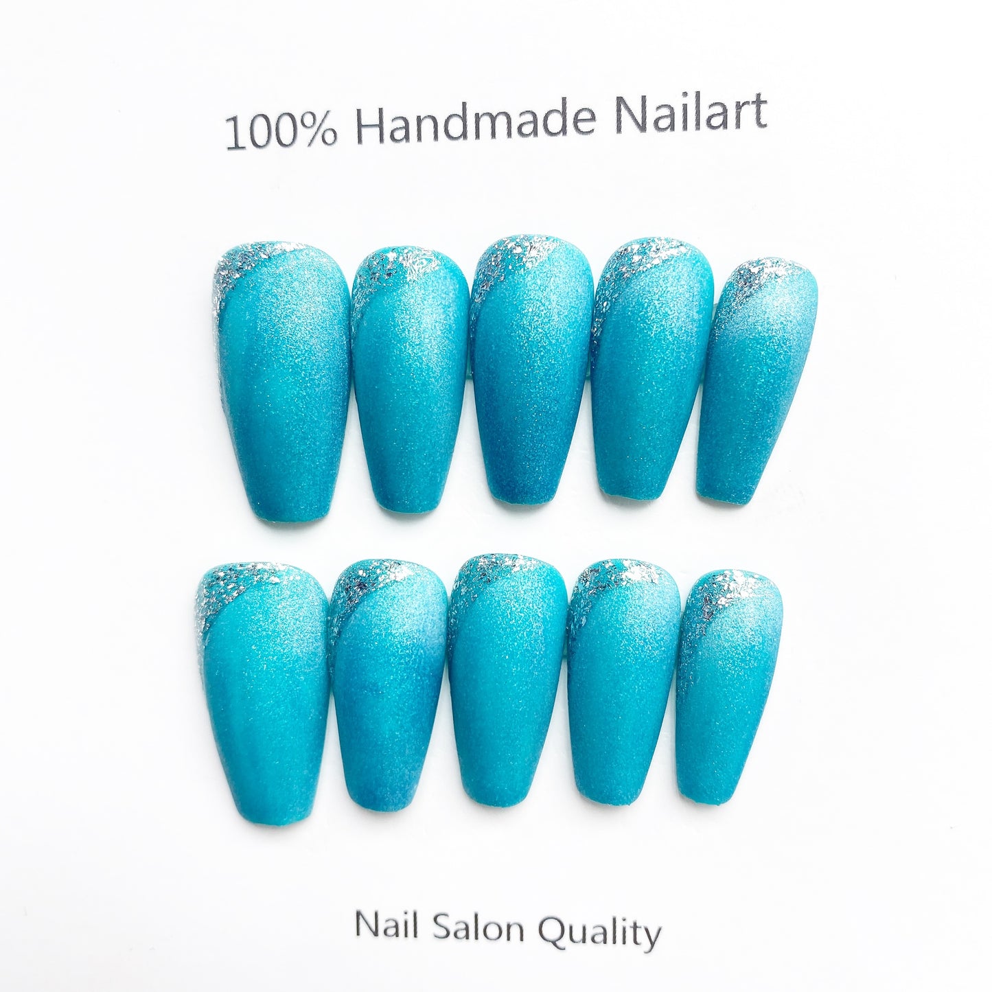 Handmade Nails Press on Nails DIY Nail Art for Woman Girl Nail Design Long Coffin Blue  2023