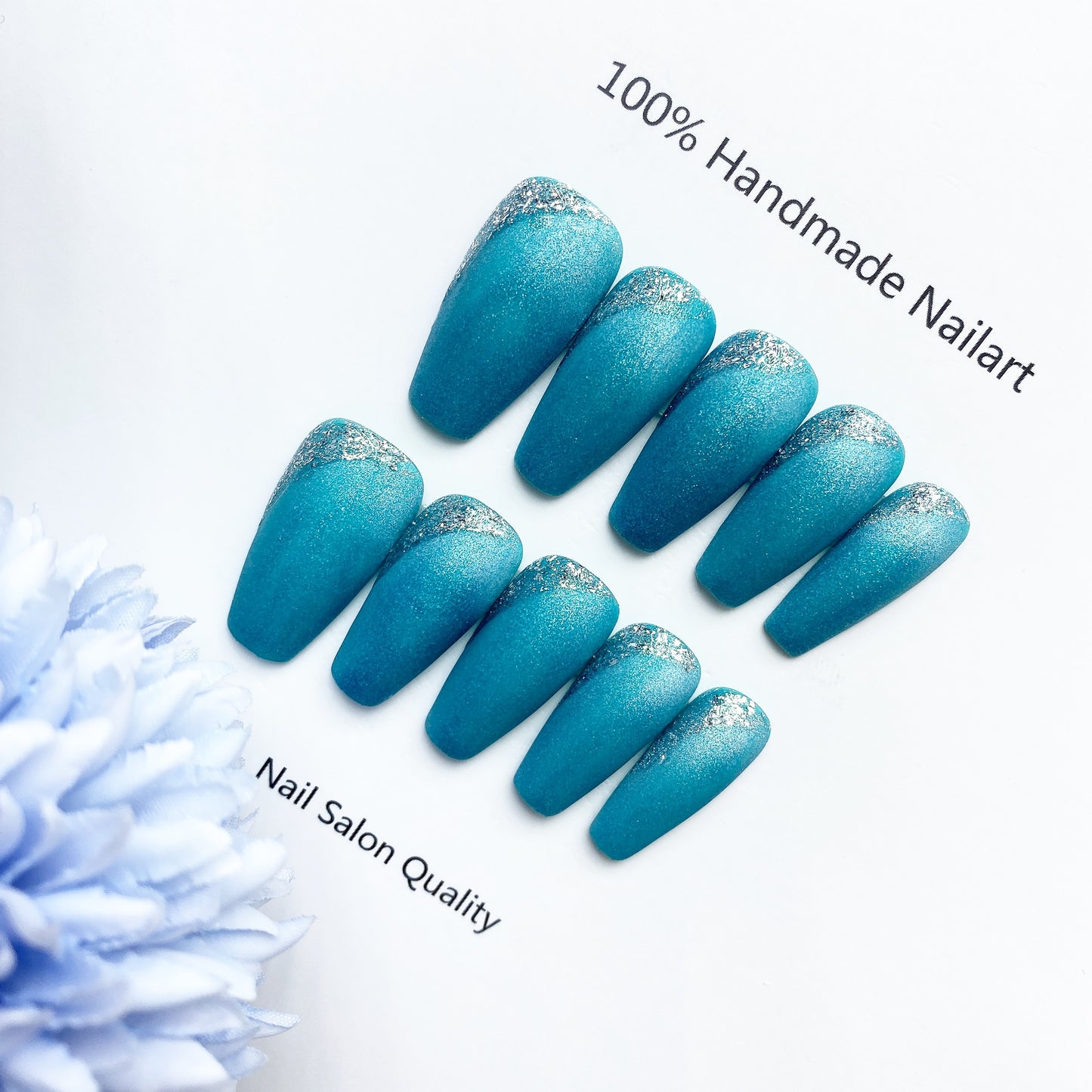 Handmade Nails Press on Nails DIY Nail Art for Woman Girl Nail Design Long Coffin Blue  2023