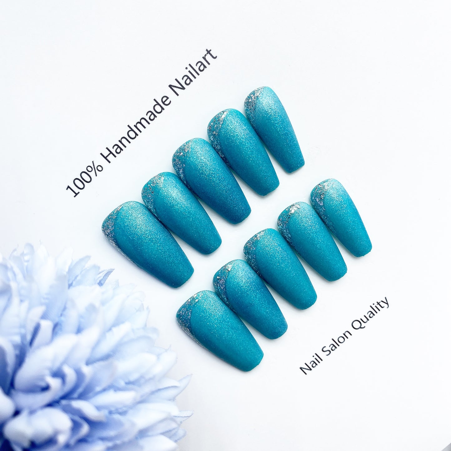 Handmade Nails Press on Nails DIY Nail Art for Woman Girl Nail Design Long Coffin Blue  2023