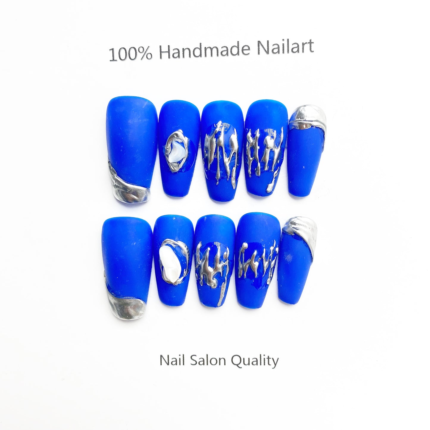 Handmade Nails Press on Nails DIY Nail Art for Woman Girl Nail Design Long Coffin Blue 2023