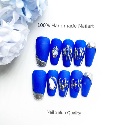 Handmade Nails Press on Nails DIY Nail Art for Woman Girl Nail Design Long Coffin Blue 2023