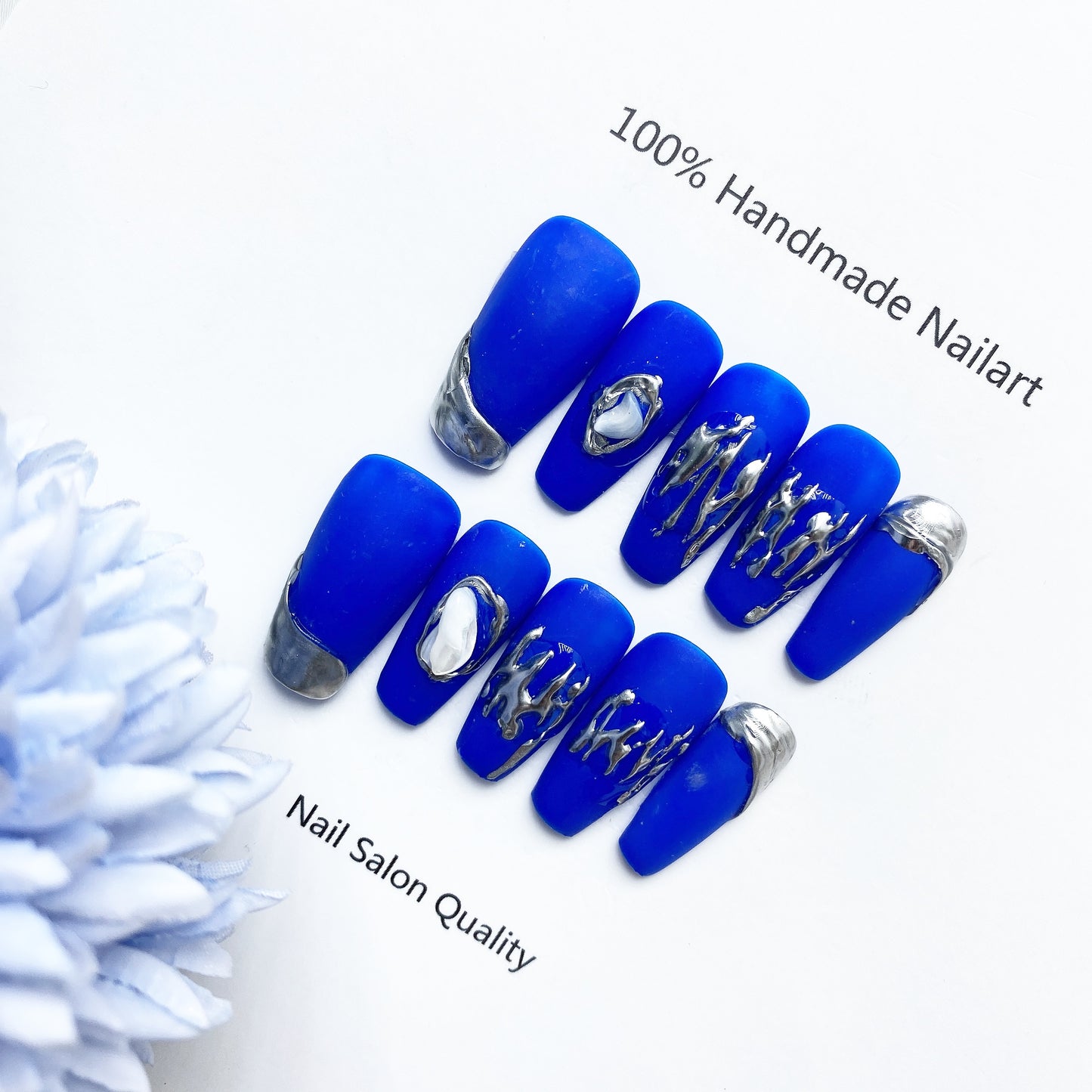 Handmade Nails Press on Nails DIY Nail Art for Woman Girl Nail Design Long Coffin Blue 2023