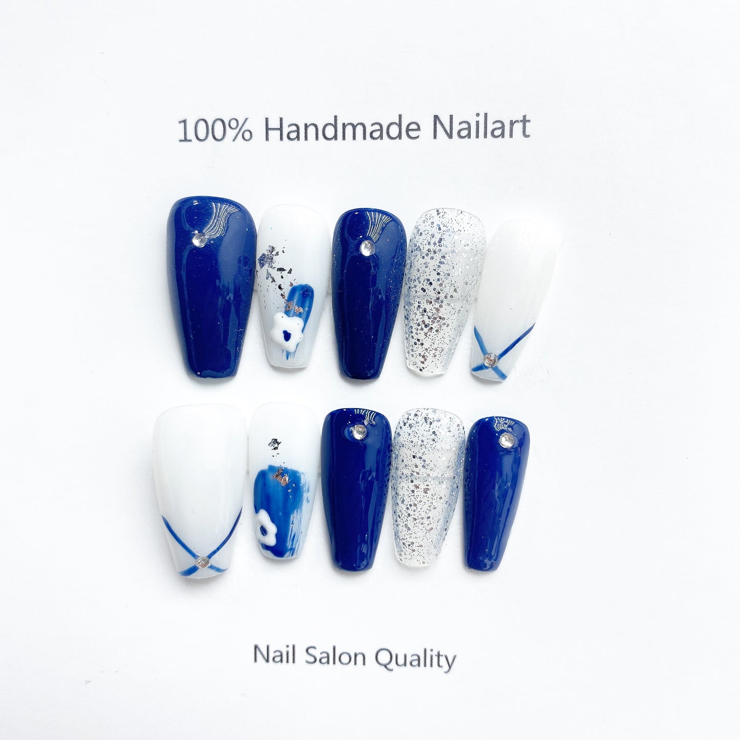 Handmade Nails Press on Nails DIY Nail Art for Woman Girl Nail Design Long Coffin Blue 2023